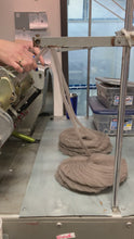 Load and play video in Gallery viewer, Pin-drafted coils in action: owner Tanis Simpson spins two pin-drafted coils on her spinning machine.
