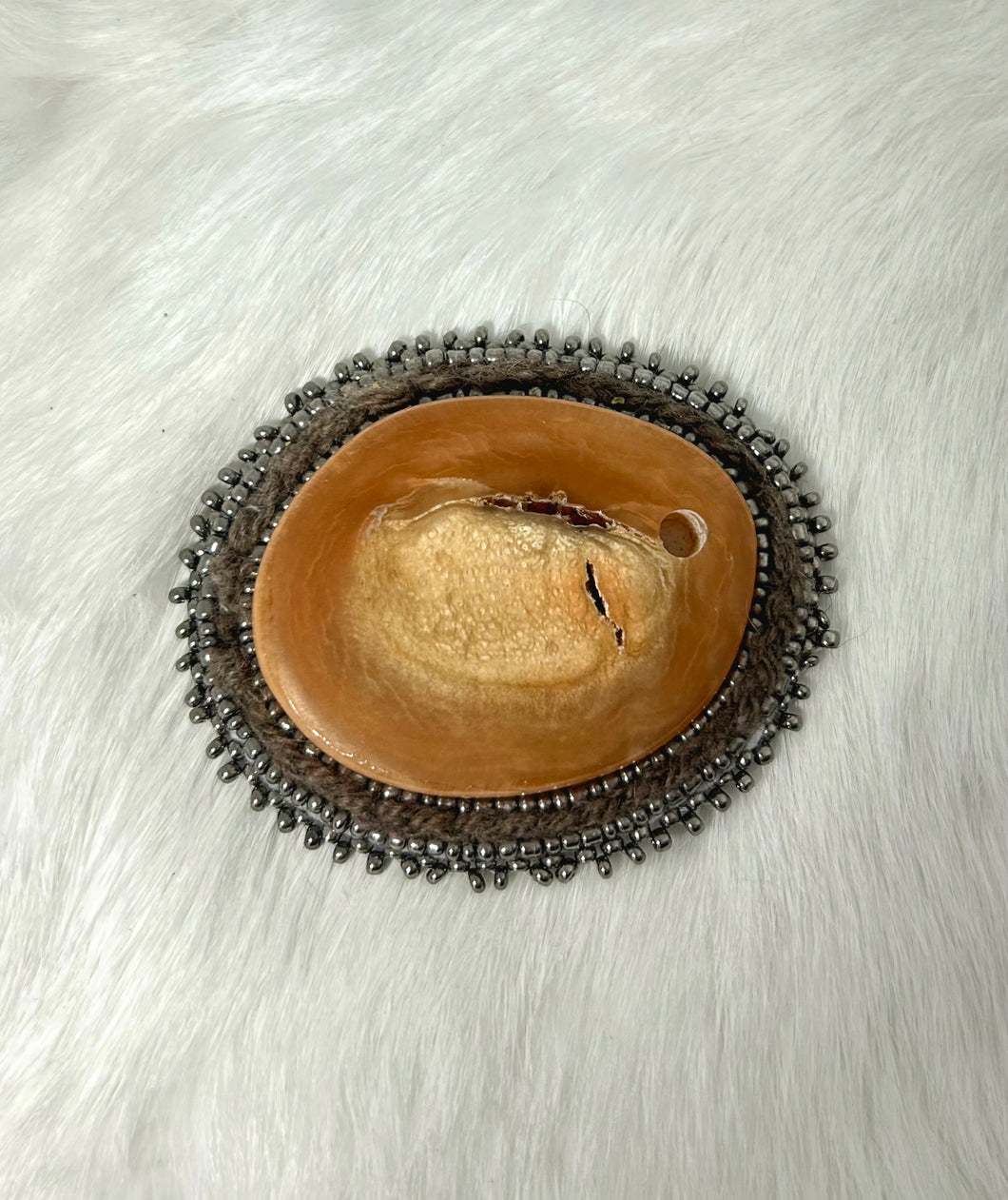 Muskox Horn and Qiviut Yarn Brooch