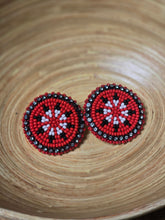 Load image into Gallery viewer, Red Medallion Beaded Earrings
