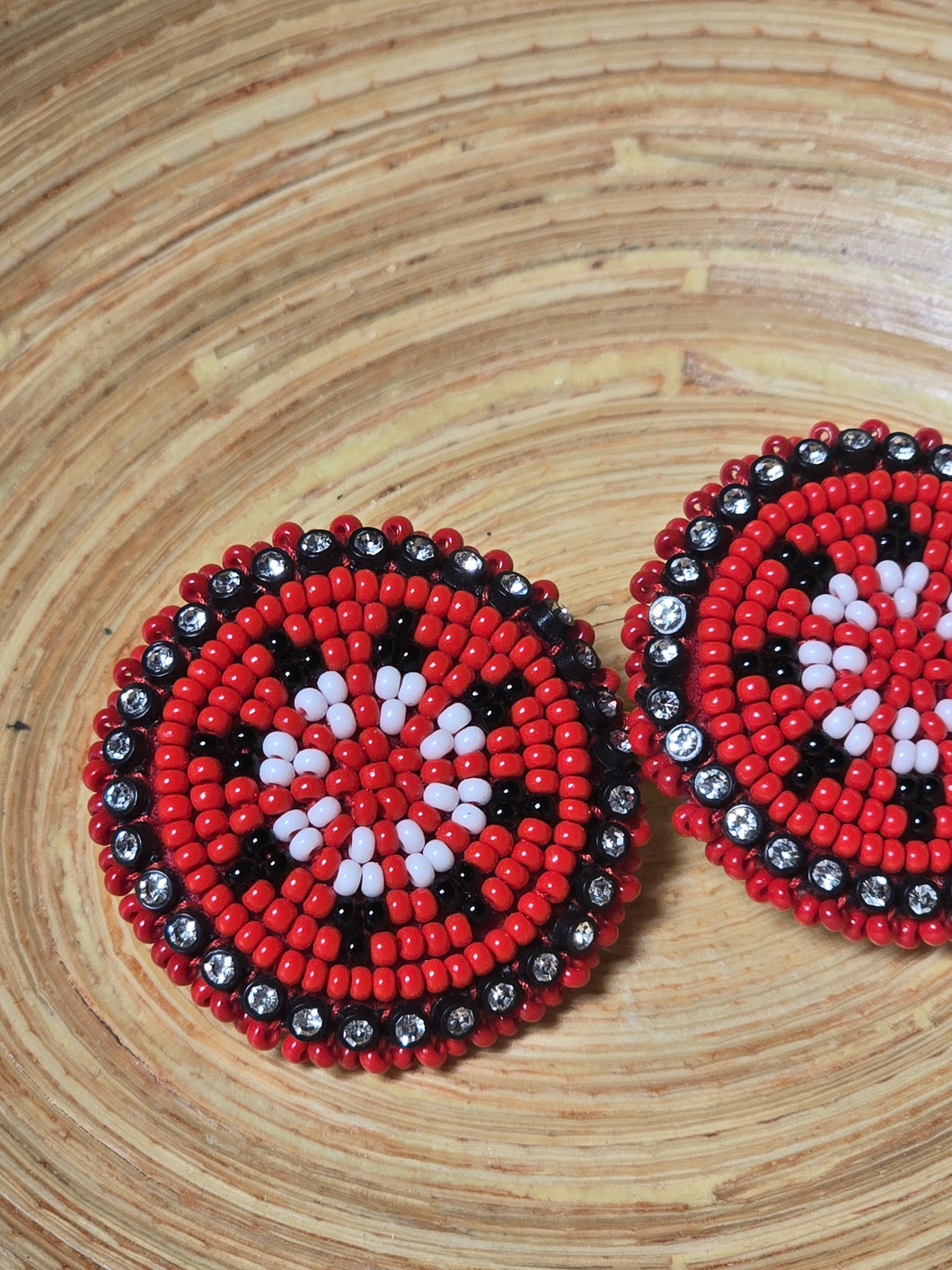 Red Medallion Beaded Earrings