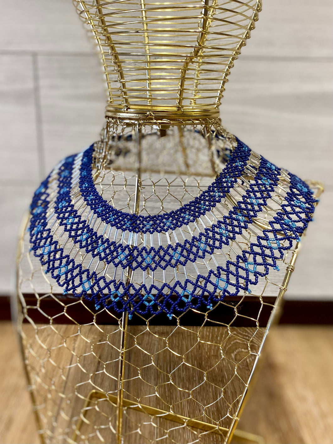 Three-Tiered Beaded Blue Collar Necklace