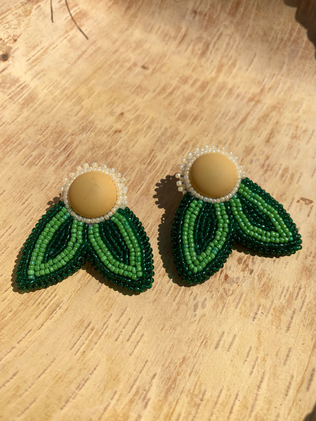 Beaded Floral Leaf Studs