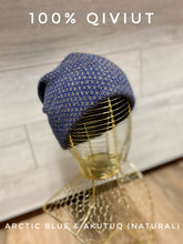 Load image into Gallery viewer, Arctic Blue &amp; natural 100% qiviut patterned winter hat (toque)
