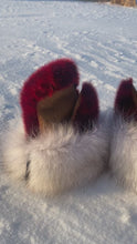 Load and play video in Gallery viewer, Red Sealskin Mitts with fox trim

