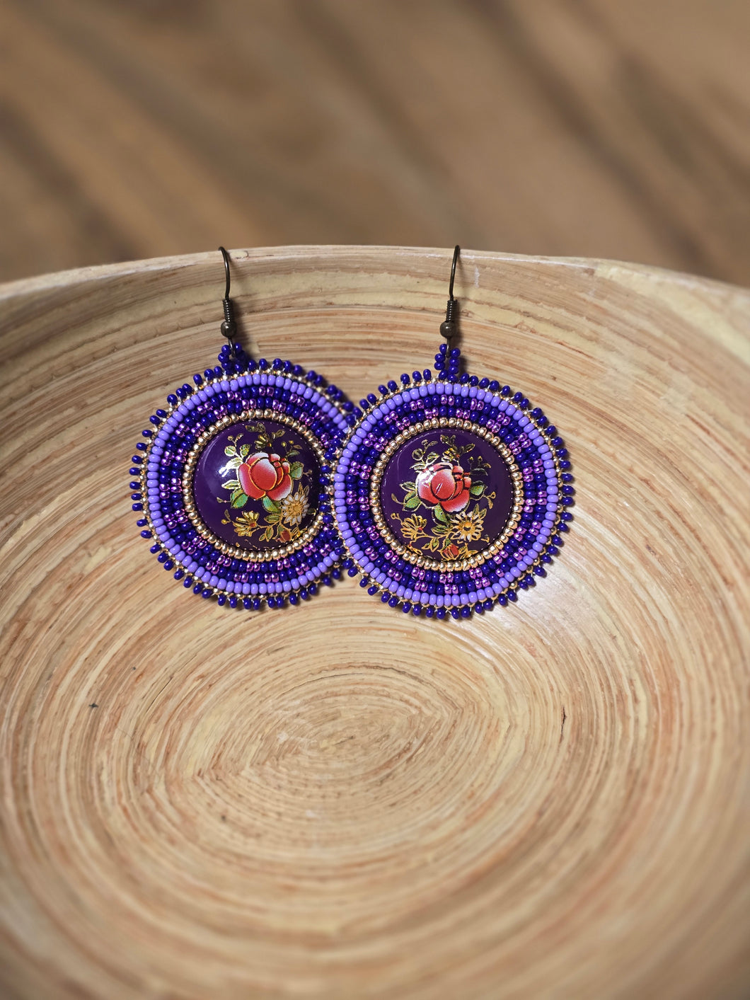 Purple Floral Medallion Earrings