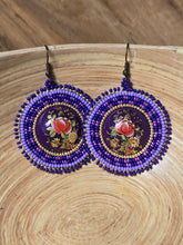 Load image into Gallery viewer, Purple Floral Medallion Earrings
