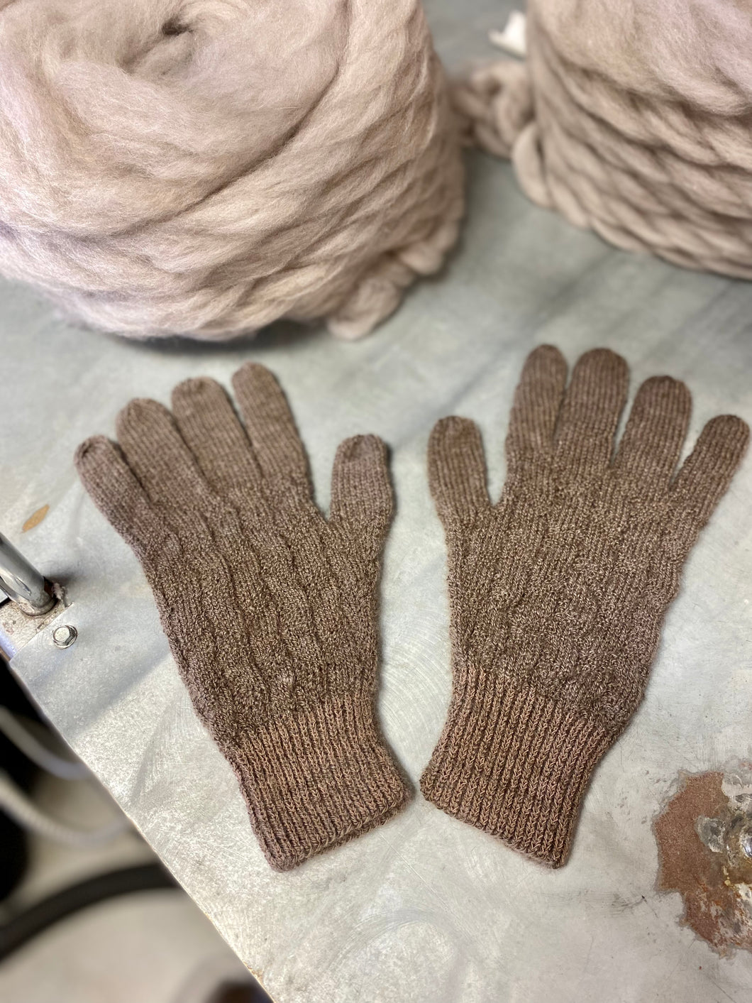 Hand Knit 100% WOOL Half Finger GLOVES in Brown, Gray, White